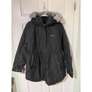 Columbia Women's Black Insulated Hooded Winter Parka Jacket Fur Trim XL